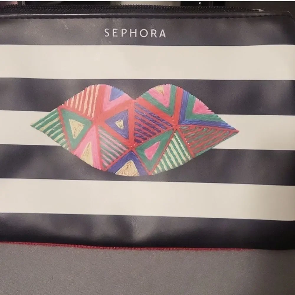 Sephora Black and White Bag with Geometric Lips